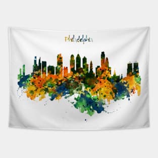 Philadelphia Watercolor Skyline Tapestry