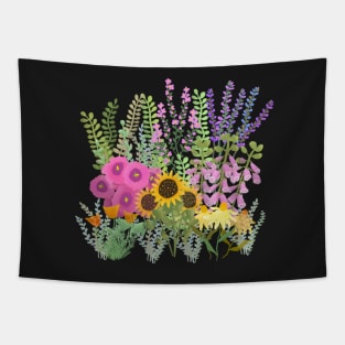 English cottage Garden on Black Background Tapestry