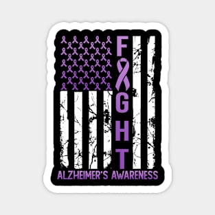 Alzheimer's Awareness Month Day USA Flag Ribbon Purple Magnet