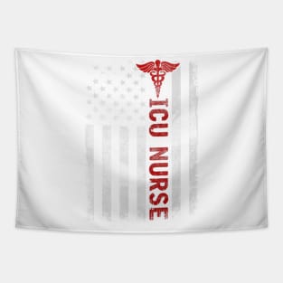 ICU Nurse Critical Care American Flag  4th Of July Tapestry