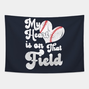 funny My Heart is on That Field softball baseball mom dad Softball , Baseball , Funny Softball Tapestry