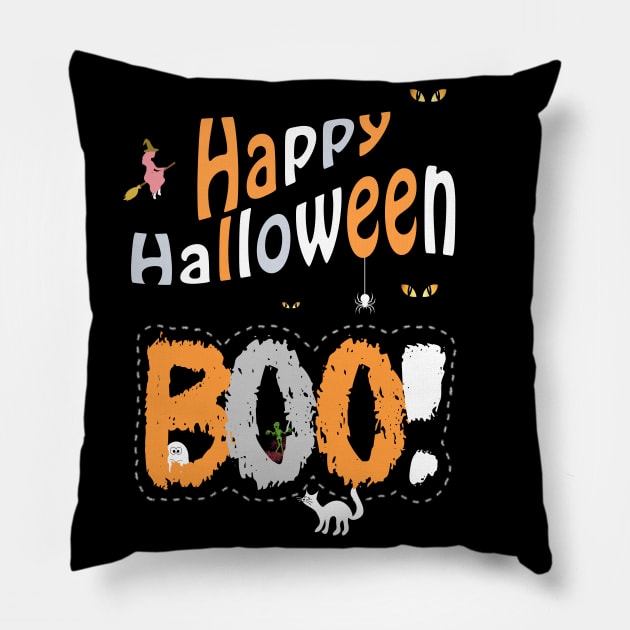 BOO .... Happy Halloween Day Pillow by aastal72