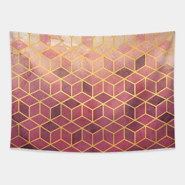 Wine-red Cubes Tapestry by kimcarlika