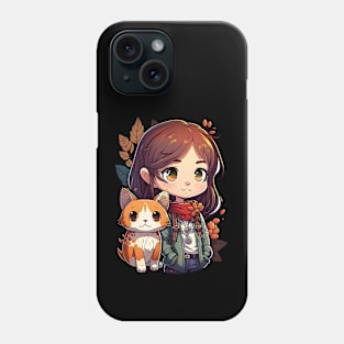 Cat & Girl Kawaii Anime Retro Fall Cat Lover Phone Case