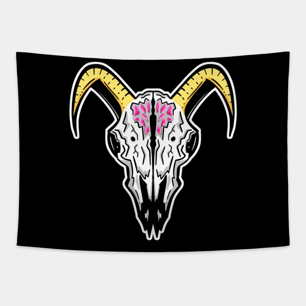 Rams Skull Illustration Mascot Pink Jewel Logo Tapestry by Squeeb Creative