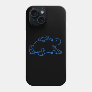 Capybara chilling with Ducks in blue ink Phone Case