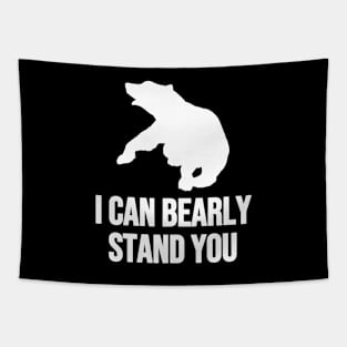 I Can Bearly Stand You Fighting Bear With A Green White Forest Tree Fill Tapestry