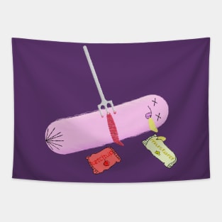 Sausage on a fork. Tapestry