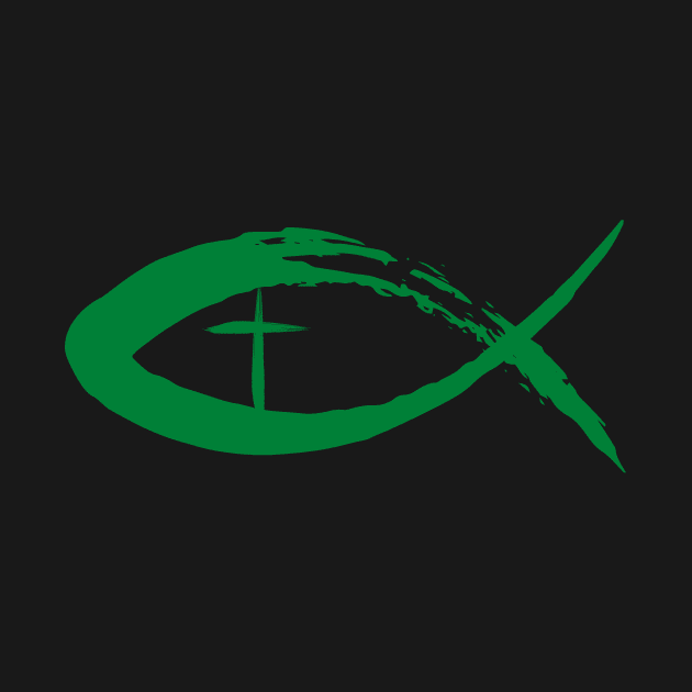 Painted Cross and Fish Christian Design - Green by CrossAndCrown