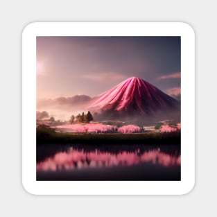 Mountain reflected in a body of water, the rose colored evening Magnet