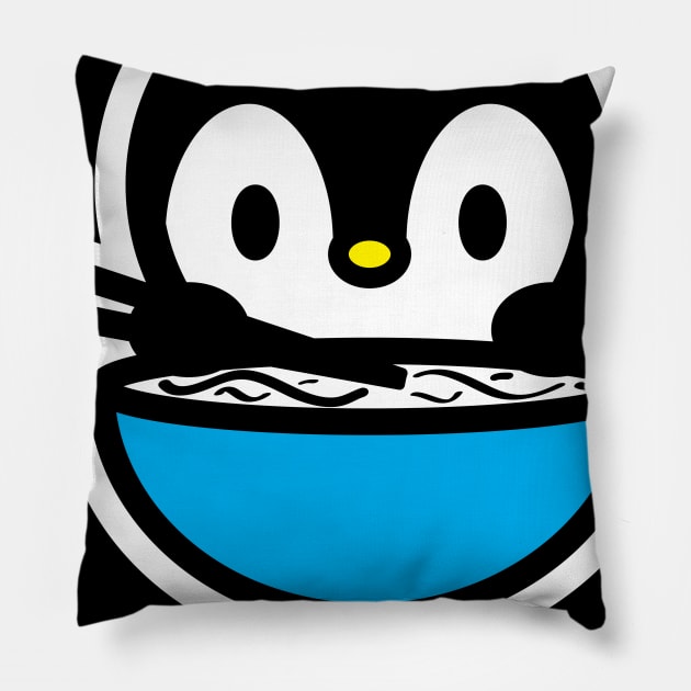 Penguin Bird Send Noods Food Noodles Pho Ramen Funny Animal Bambu Brand Pillow by Bambu