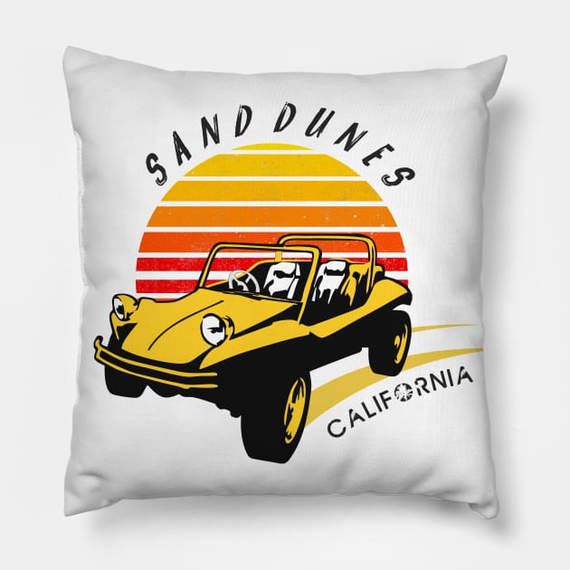 Sand Dunes Buggy - Retro Sunset Pillow by Pannolinno