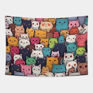 Furry Cuteness: 101 Kawaii Cats in Pastel Paradise Tapestry