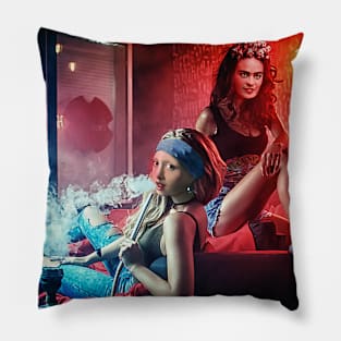 Woman with a pearl earring and Frida Hookah Pillow