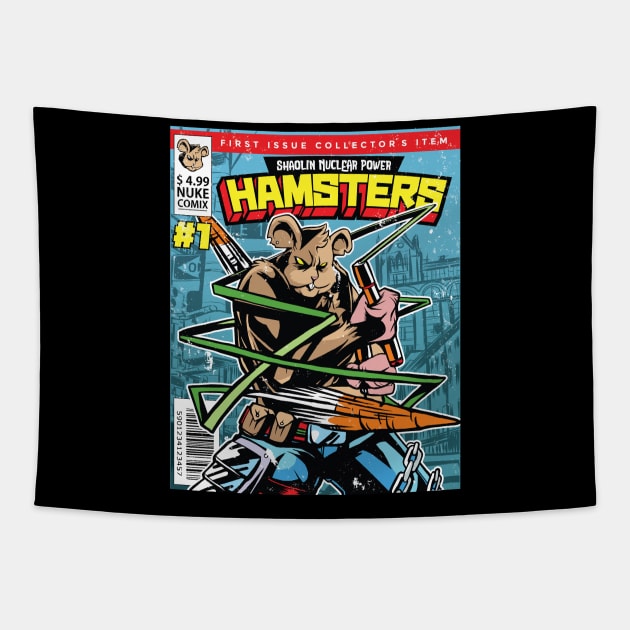 Shaolin Nuclear Power Hamster Comic Magazine Comic Book Tapestry by OfCA Design