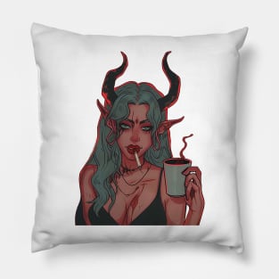 Devil Girl Smoking Cigarette and Coffee Pillow