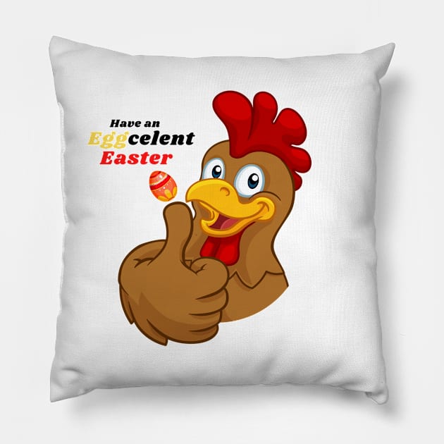 Have an Eggcelent Easter Rooster Pillow by IlanaArt