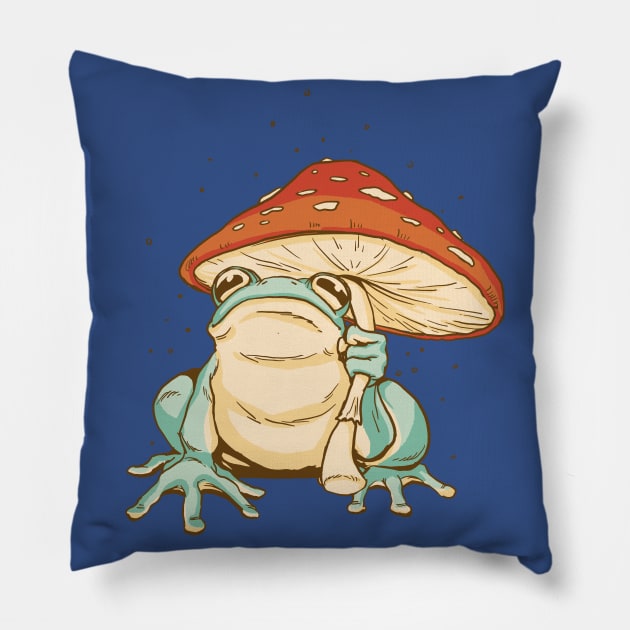 Cottagecore Aesthetic Mushrooms and Frog Pillow by DRIPCRIME Y2K