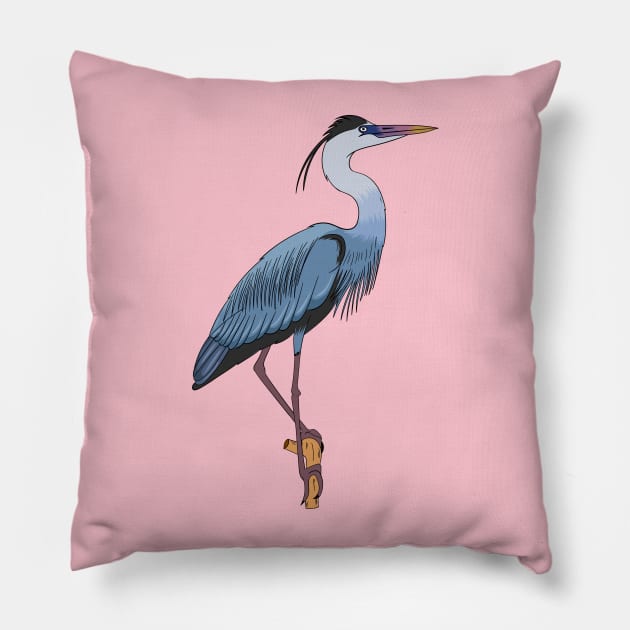 Great blue heron cartoon illustration. Pillow by Cartoons of fun