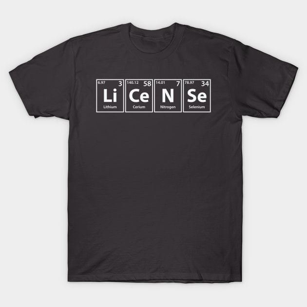 License (Li-Ce-N-Se) Periodic Elements Spelling - License - T 