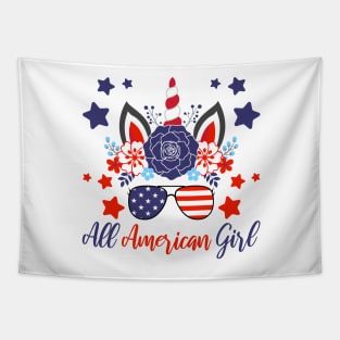 All American Girl, Patriotic Unicorn, Girls July 4th Tapestry