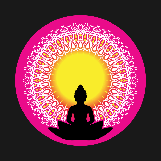 Peaceful Meditating Buddha Silhouette - The Enlightened Soul Mandala Print Design GC-092-15 by GraphicCharms