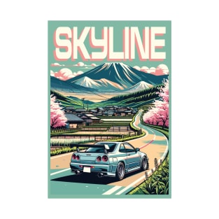 BACK PRINT - Skyline R34 driving through the Countryside T-Shirt T-Shirt