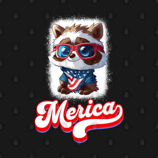 4th Of July Patriotic Cute Raccoon Merica by Boo Face Designs