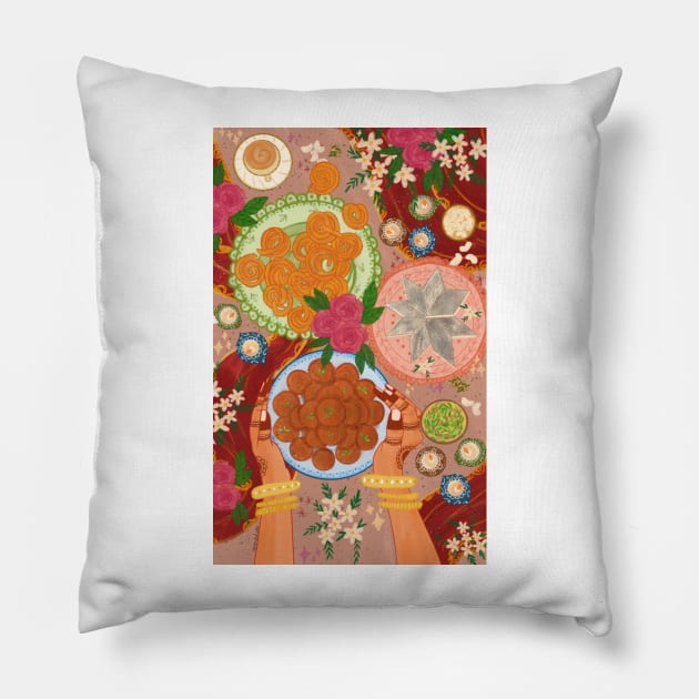 Indian sweets illustration Pillow by SanMade