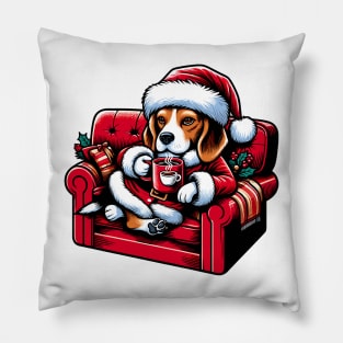 Beagle Dog Drinking Coffee Christmas Pillow