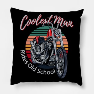 Coolest man, rides old school, cool biker, vintage motorcycle Pillow