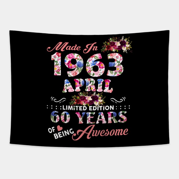 Flower Made In 1963 April 60 Years Of Being Awesome Tapestry by Vintage White Rose Bouquets