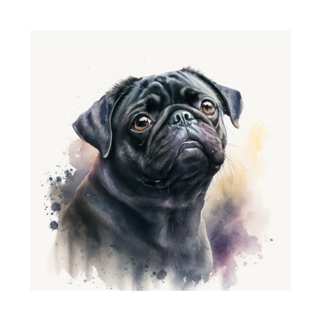 Black Pug Watercolour Style Painting by TheArtfulAI