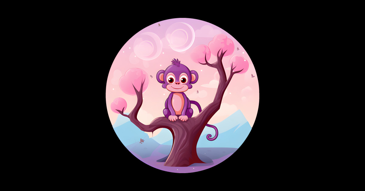 Purple Monkey in a Bubblegum Tree Purple Monkey Sticker TeePublic
