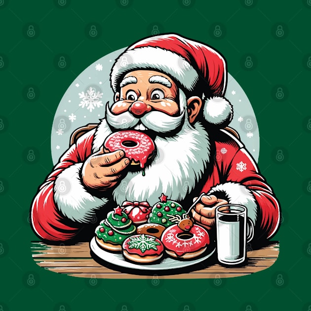 Santa Claus and Christmas Donuts A Joyful Holiday Illustration by FestiveFiesta