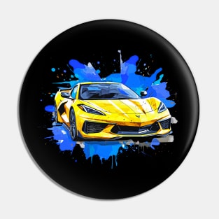 Accelerate Yellow C8 Corvette Racecar Splatter Art Pin