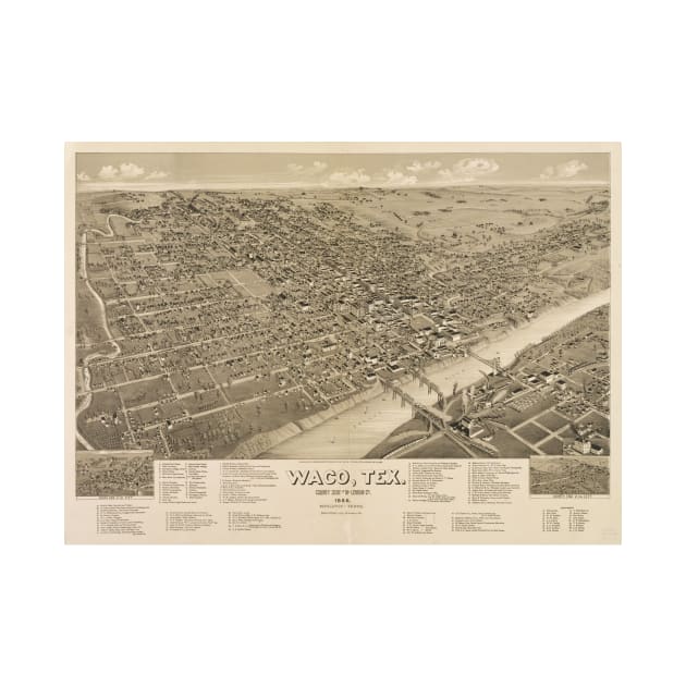 Vintage Pictorial Map of Waco Texas (1886) by Bravuramedia