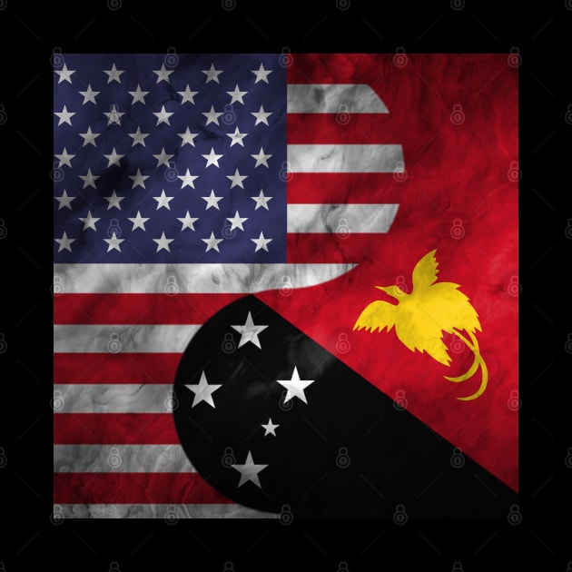 USA and Papua New Guinea Dual Flag Yin Yang Combination by Family Heritage Gifts