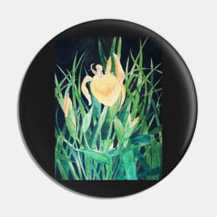 Yellow irises watercolour painting Pin