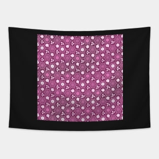 Traditional Japanese Kikkou Tortoise Shell Autumn Geometric Floral Pattern with Maple Leaves, Bush Clover, and Chrysanthemum in Mauve Purple Tapestry