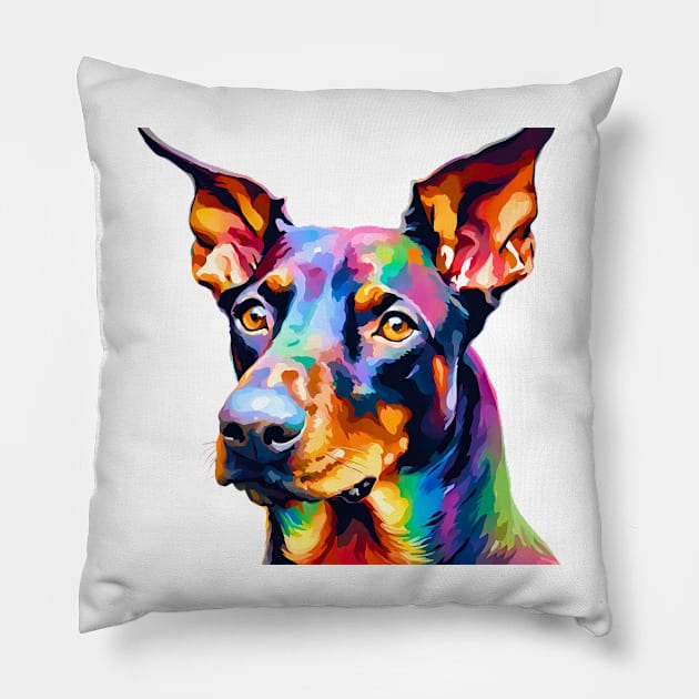 Pop-Art Doberman Pinscher Impressionism Pillow by Doodle and Things