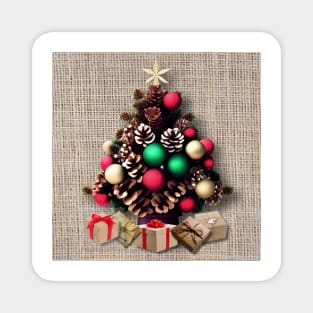 Pine Cone Christmas Tree on Burlap Magnet