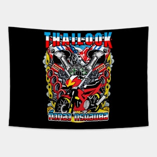 Badass motorcycle engine racing Red Tapestry