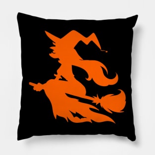 Halloween Witch Orange Silhouette Pillow