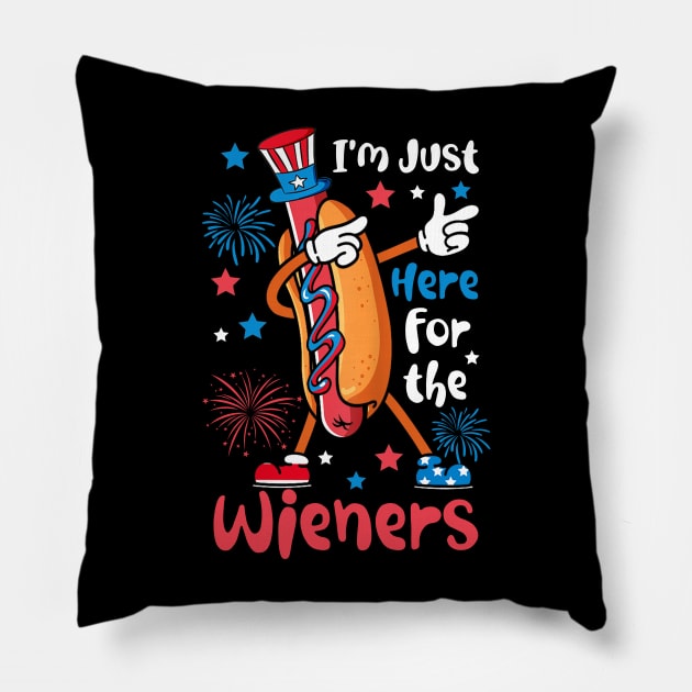 I'm Just Here For The Wieners Funny 4Th Of July Fireworks Pillow by Sky at night