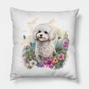 Maltipoo Floral Pillow