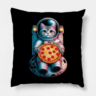 Cat Eating Pizza in Universe - For Space Astronaut Cat Pillow