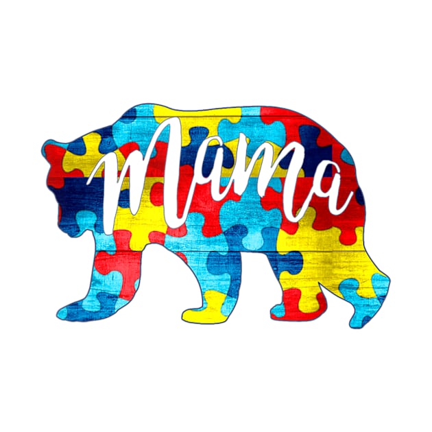 Autism Mama Bear Puzzle Pieces Mama Autism Awareness Month by StuSpenceart