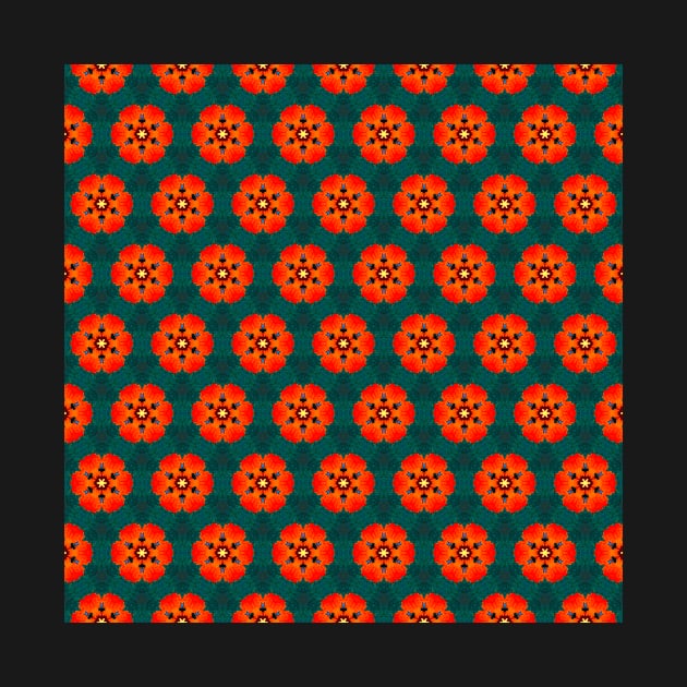 Red poppy floral honeycomb tile pattern by redwitchart