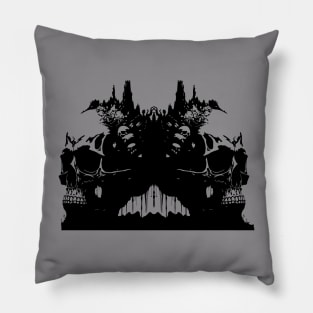 two skulls nightmarish landscape Pillow